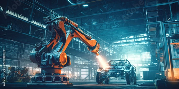 Obraz Car manufacturing robot arm 