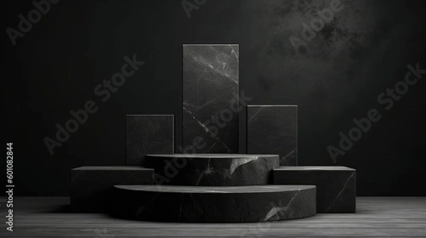 Fototapeta Dark stone podium for displaying products - 3D illustration