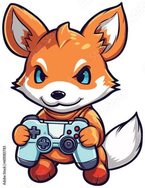 Fototapeta kawaii fox playing game sticker
