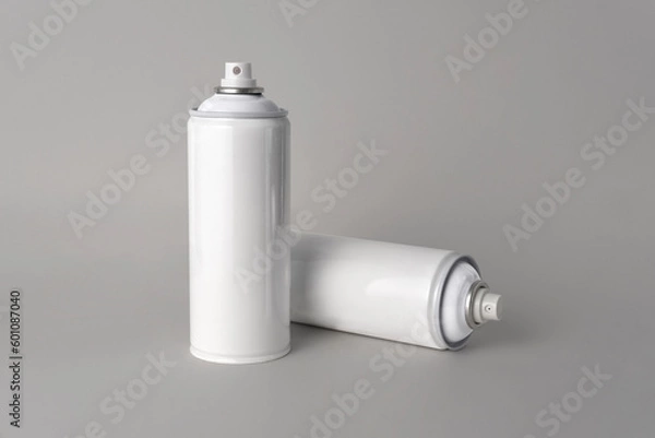 Fototapeta White Paint Aerosol Spray Metal 3D Bottle Can, Graffiti, Deodorant, Illustration Isolated On White Background. Mock Up Template For Your Design. 3D illustration, 3D rendering.