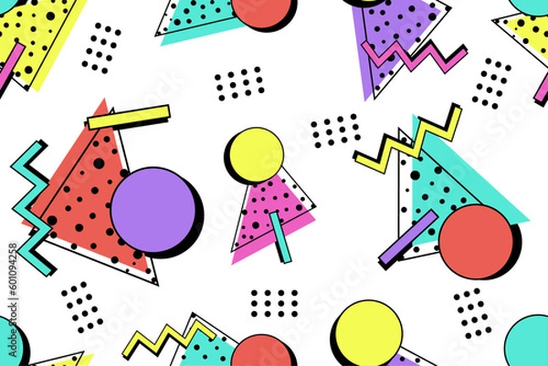 Obraz Premium Vector | Colorful memphis style nostalgic background or retro 80s 90s seamless pattern