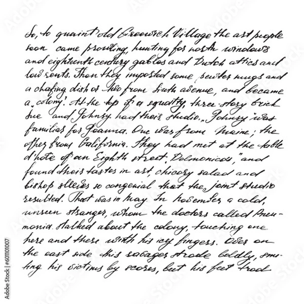 Fototapeta Vector: Handwritten text in pen and black ink. Excerpt from story of O. Henry