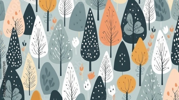 Fototapeta Seamless pattern with naive trees