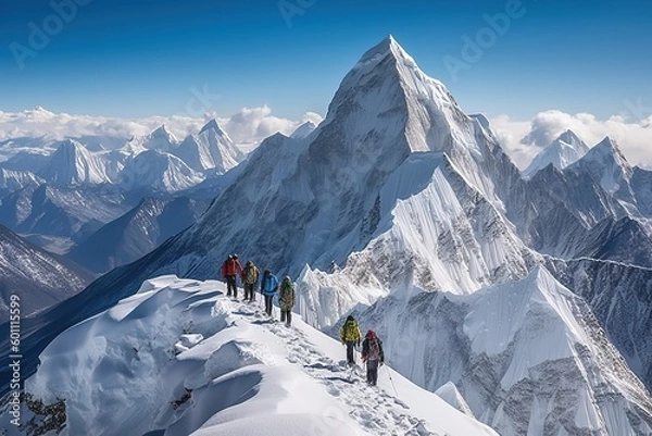 Fototapeta Majestic Snowy Mountain Range Landscape - Generative AI