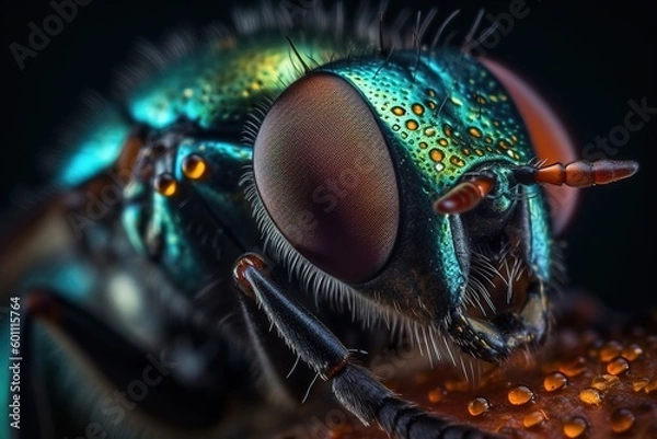 Fototapeta Intricate Macro Shot of Fly's Eye Detail - Generative AI