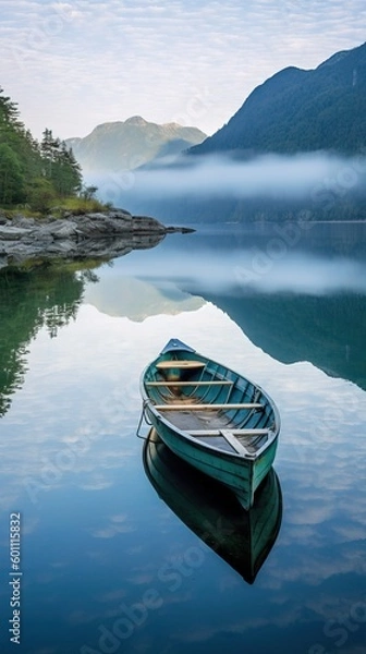 Fototapeta Mountain Reflections in Pristine Crystal-Clear Lake - Generative AI