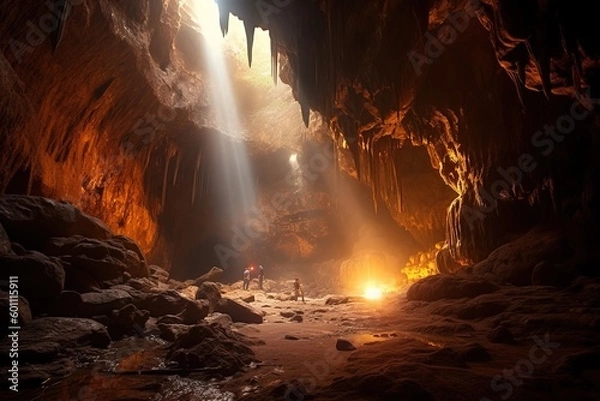 Fototapeta Journey into Stunning Cave Depths - Generative AI