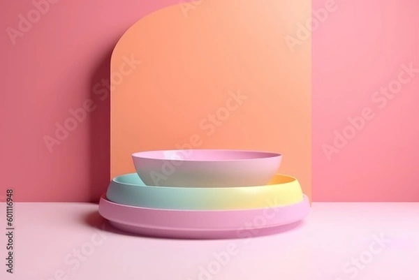 Fototapeta abstract minimal empty podium with bright colors to display products on a raised graphical area, 3D style generative ai Illustration