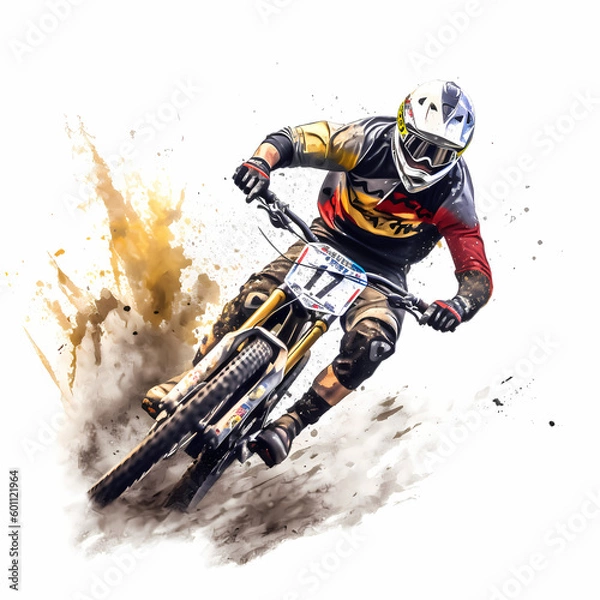 Obraz Downhill Biker Illustration. Generative AI
