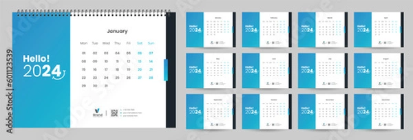 Fototapeta Desk Calendar 2024 template design, Office Calendar 2024