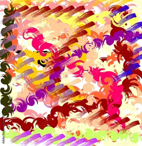 Fototapeta Multicolored paint, watercolor forms, swirls, lines, abstract background