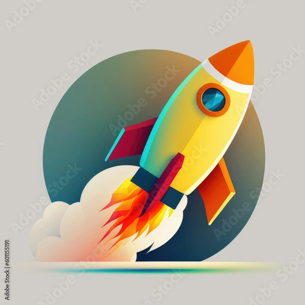 Fototapeta Space rocket flying toward the clouds, successful company launching concept, launching a fresh project start up concept ,made with Generative AI
