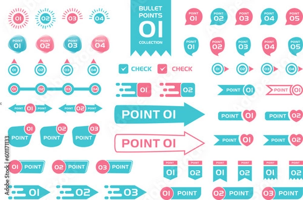 Obraz Number bullet point set vector icon, Number bullet point pop color vector