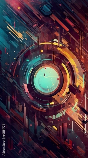 Fototapeta Abstract cyberpunk background with neon details. AI Generative Art.