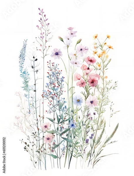 Obraz Illustration of wildflowers with transparent background. Generative AI.
