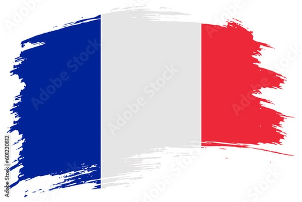 Obraz France brush stroke flag vector background. Hand drawn grunge style French isolated banner