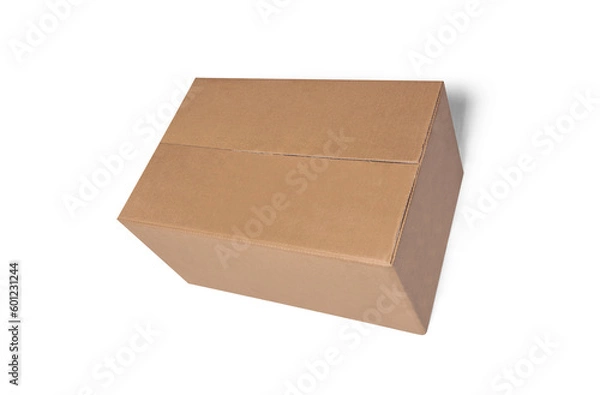 Fototapeta Closed cardboard Box or brown paper package box on white background. 3D illustration, 
.