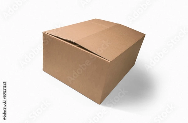 Fototapeta Closed cardboard Box or brown paper package box on white background. 3D illustration, 
.