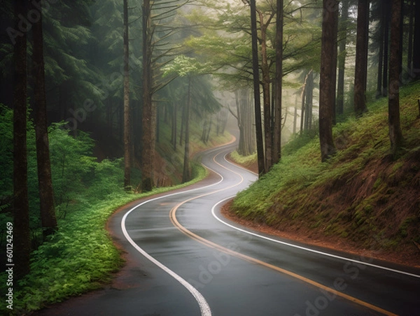 Obraz A road going through a forest.