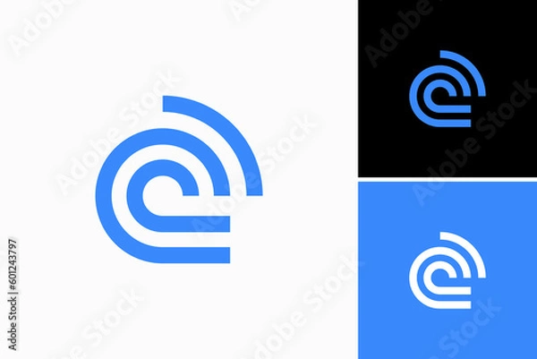 Fototapeta letter e with signal or chameleon logo vector premium design