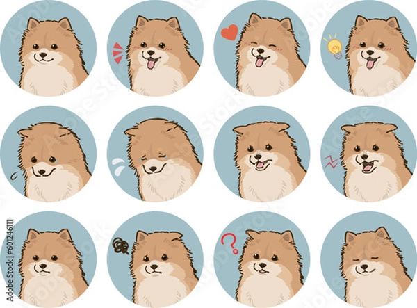 Obraz ポメラニアンの表情アイコンセット（オレンジ）