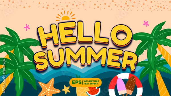 Fototapeta Hello summer text effect with summer background vector