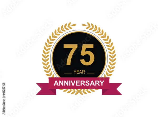 Obraz 75th Anniversary Celebration. Anniversary logo design with golden color laurel wreath for birthday celebration event, invitation, greeting card, banner, poster, flyer, flyer.