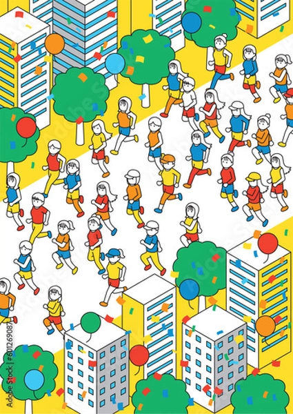 Obraz アイソメトリック　マラソンする女性　タテ