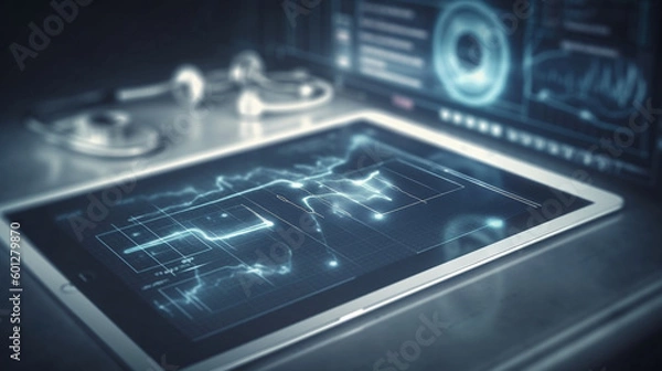 Fototapeta Healthtech refers to the use of technology to improve healthcare delivery, outcomes, and patient experiences, encompassing tools such as telemedicine, EHRs, wearable devices, mobile health apps, and m