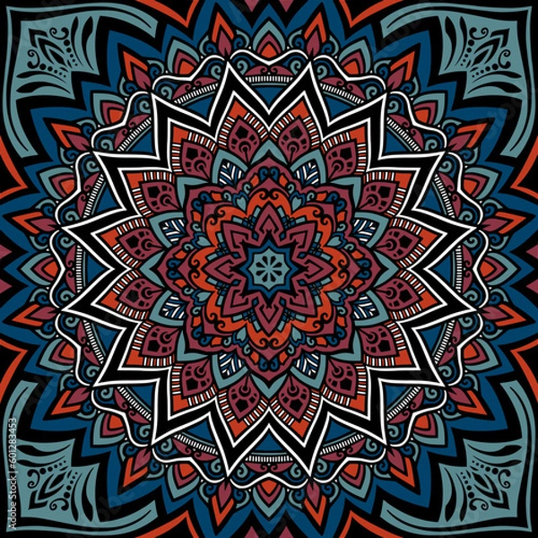 Fototapeta 暗いトーンで幾何学模様のマンダラパターン