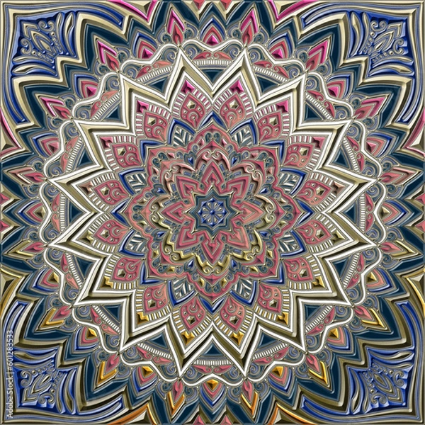 Obraz 金属質な立体感のあるカラフルで豪奢なマンダラ風パターンアート