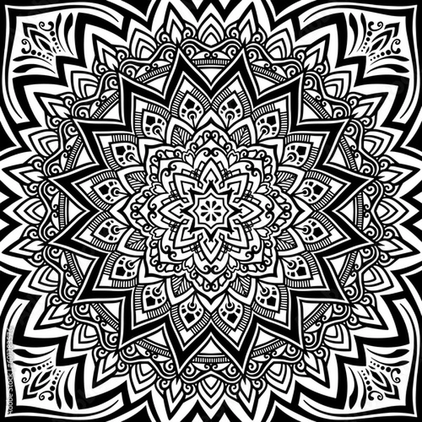 Obraz モノクロのエスニック風マンダラパターンアート