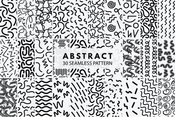 Obraz Pattern collection of wavy and curvy lines black shapes abstract seamless repeating pattern