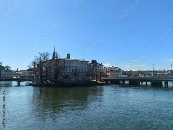 Obraz View of Gamla Stan - the old town of Stockholm against the backdrop of water and blue sky.