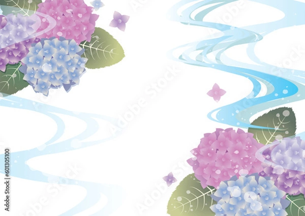 Fototapeta 夏　梅雨　和風　紫陽花　背景