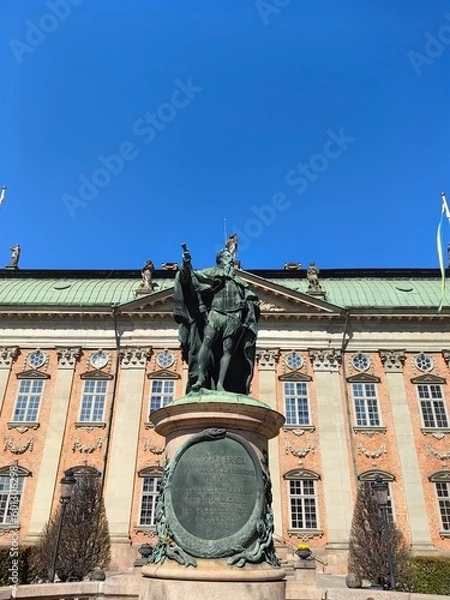 Obraz Gustavo Erici statue outside Riddarhuset building in Stockholm Sweden. Blue sky.