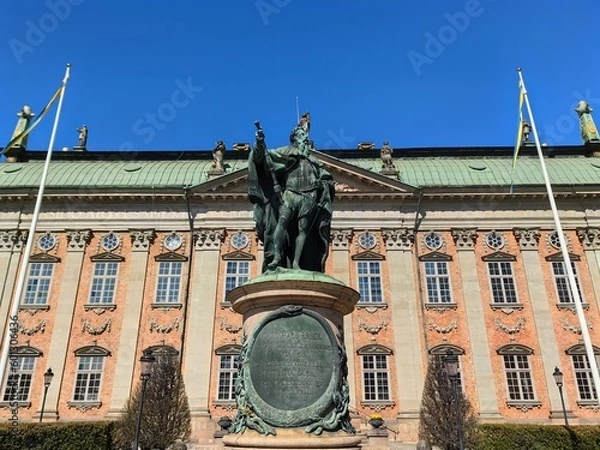 Obraz Gustavo Erici statue outside Riddarhuset building in Stockholm Sweden. Blue sky.