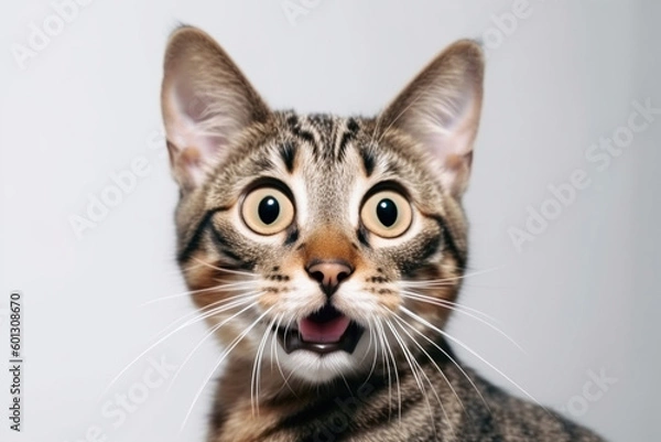 Obraz Portrait of a funny very surprised cat. AI generated