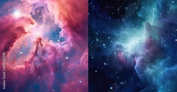 Fototapeta Illustration depicting space with beautiful stars in shades of blue and pink. Generative AI