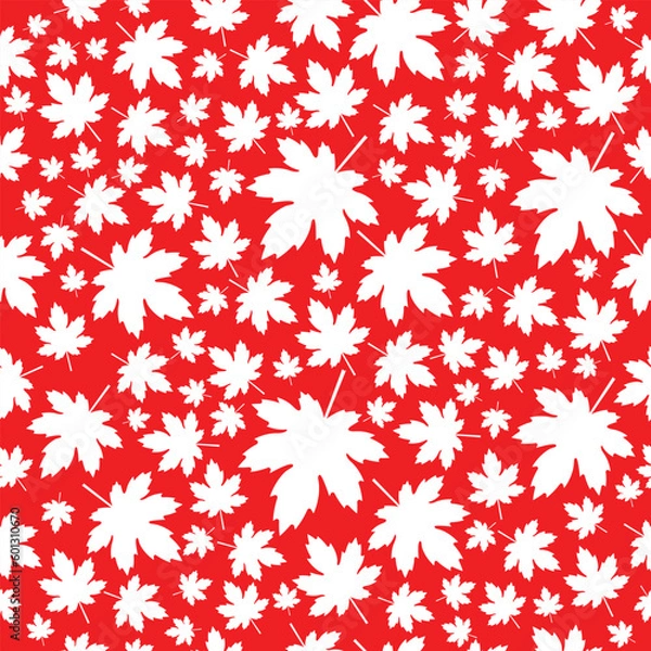 Fototapeta White and red maple leaf seamless pattern. Vector background.
