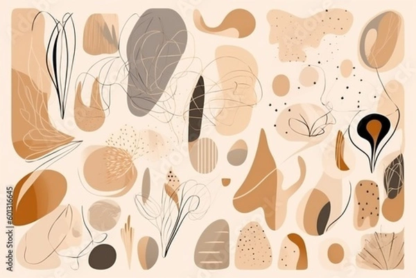 Fototapeta art collection background leaf flower abstract artwork beige botanical poster graphic. Generative AI.