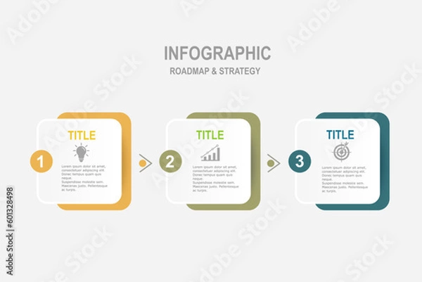 Fototapeta Multi color infographic elements design template, business concept with 3 steps  , minimal rectangle shapes for workflow layout, diagram, annual report, web design.Creative banner, label vector