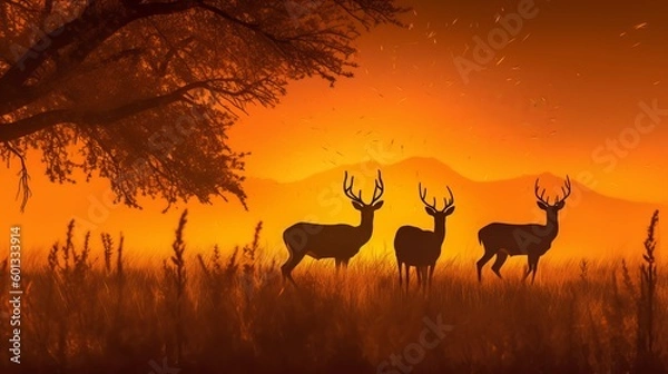 Obraz a couple of deer standing next to each other in a field