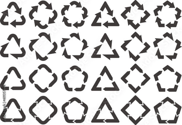 Fototapeta 黒い回転矢印のベクターイラストセット