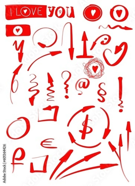 Obraz red arrows and symbols. the inscription I love you