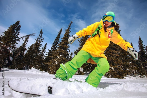 Obraz Snowboarder doing a toe side carve