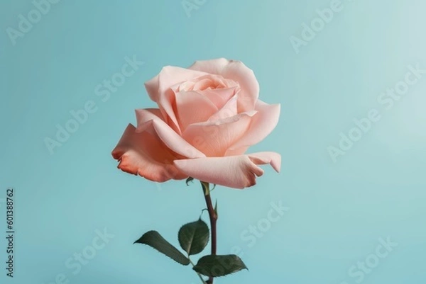 Fototapeta pink rose on a blue background. Generative AI