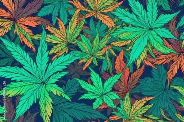 Fototapeta seamless background with marijuana   leaves,cannabis background, ai generative
