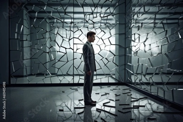 Fototapeta A person standing in front of a shattered mirror environment