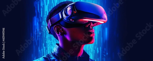 Fototapeta Generative Ai. a man wearing a virtual reality headset 